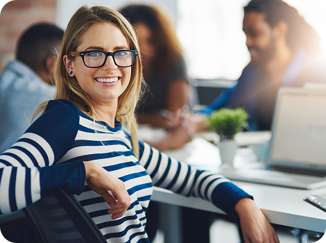 Happy customer using laptop